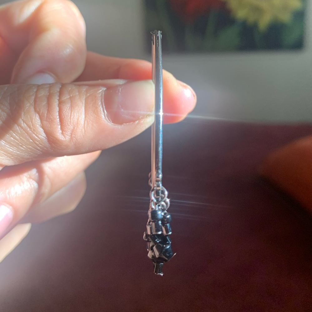 Silver with black tassel earrings - Picture 2 of 4